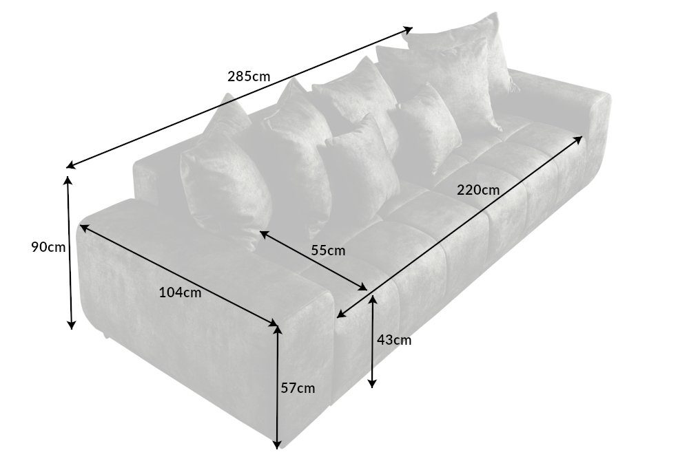 Teile, · riess-ambiente · XXL Einzelartikel · 285cm Kissen 1 Federkern Couch moosgrün, · Big-Sofa inkl. ELEGANCIA Microvelours Design mit