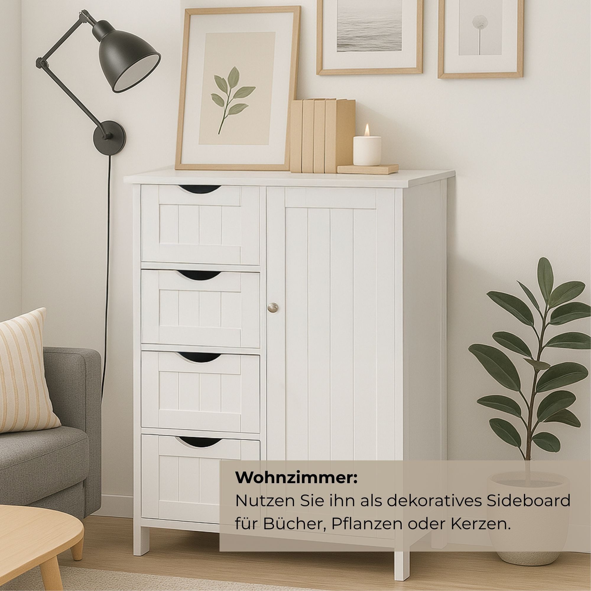 osoltus Badregal osoltus Badezimmerschrank Beistellschrank Hampton 55 x 30 x 82 cm Weiß – Bild 5 von 5