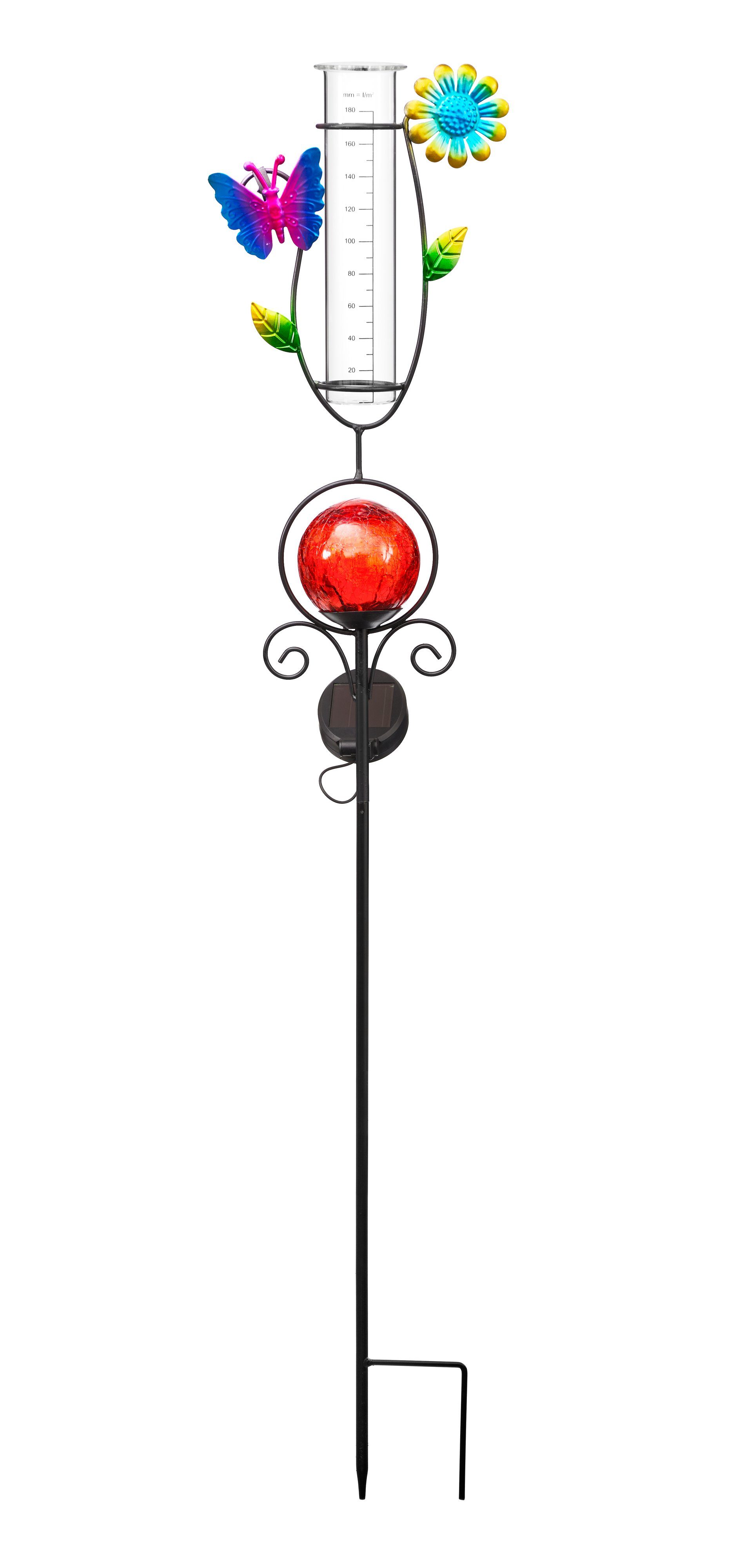 BONETTI LED Solarleuchte Solar Gartenstecker mit Solarleuchte und Regenmesser, Solarleuchte mit Regensäule