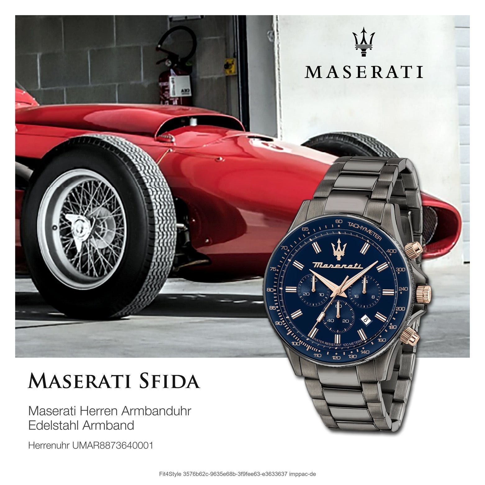 MASERATI Chronograph Maserati Herren (ca. Chronograph, rund, Uhr Italy Edelstahlarmband, Made-In groß 44mm) grau Herrenuhr