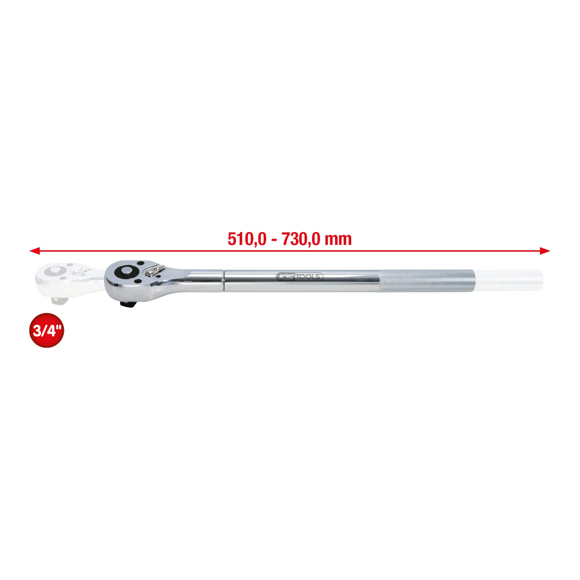 KS Tools Ratsche KS Tools 3/4" CHROMEplus Teleskop-Umschaltknarre, 24 Zahn