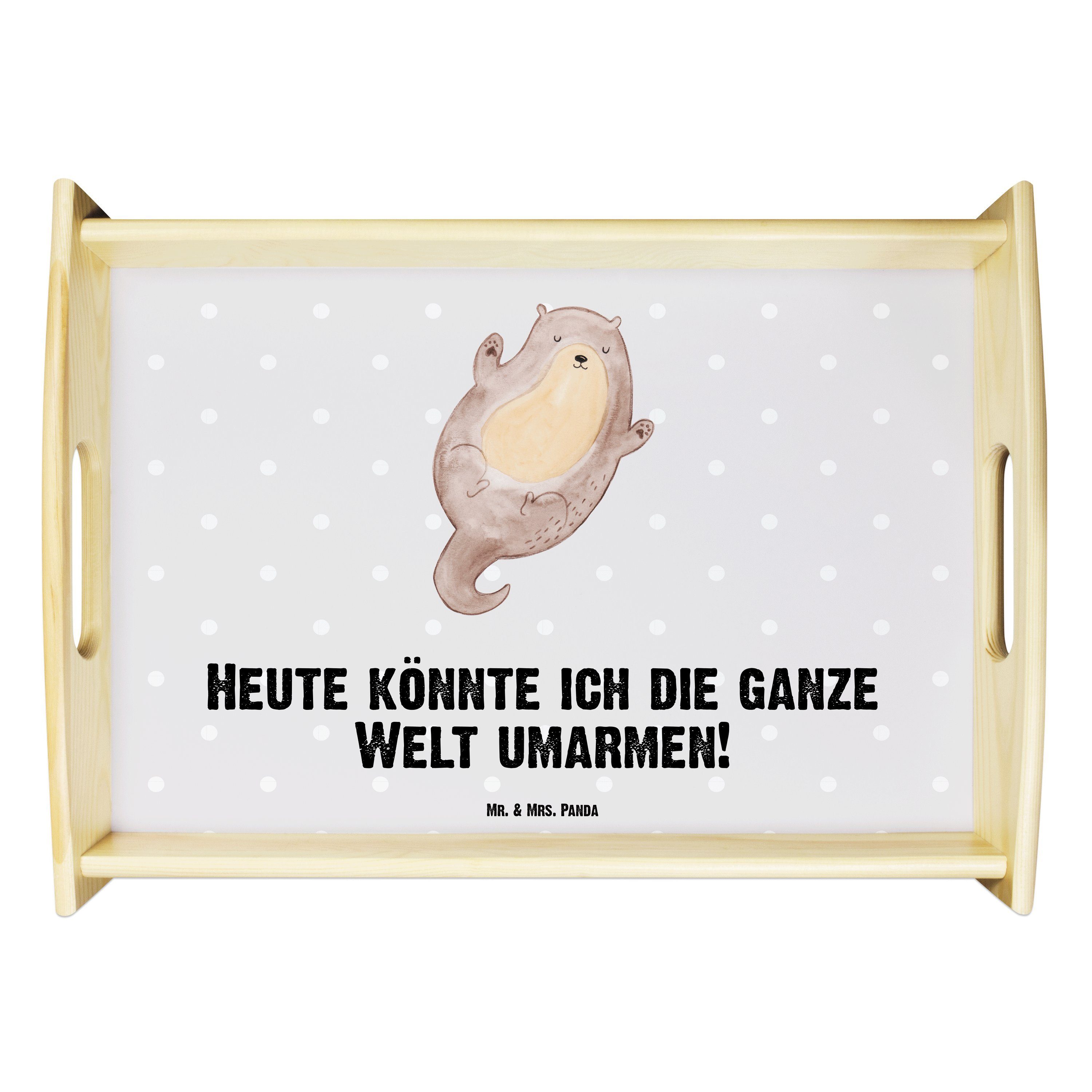 Mr. & Mrs. Panda Tablett Otter Umarmen - Grau Pastell - Geschenk, Otter Seeotter See Otter, F, Echtholz lasiert, (1-tlg)