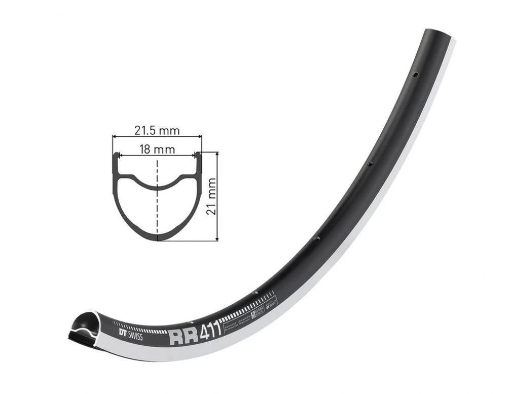 Laufrad DT Swiss Felge RR 411 28"/700C 20 Loch Schwarz - leichte Rennrad-Felge