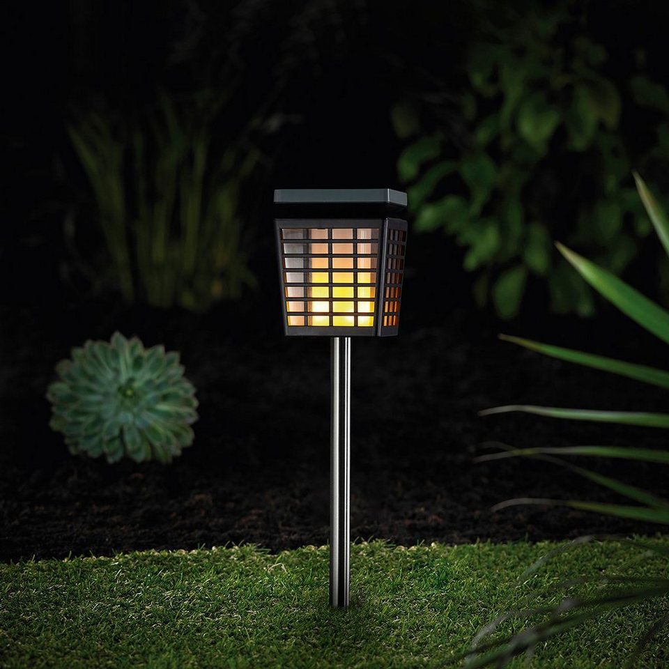MeLiTec LED Solarleuchte Garten SO46, LED fest integriert, Kombi-Modell  Flammeneffekt