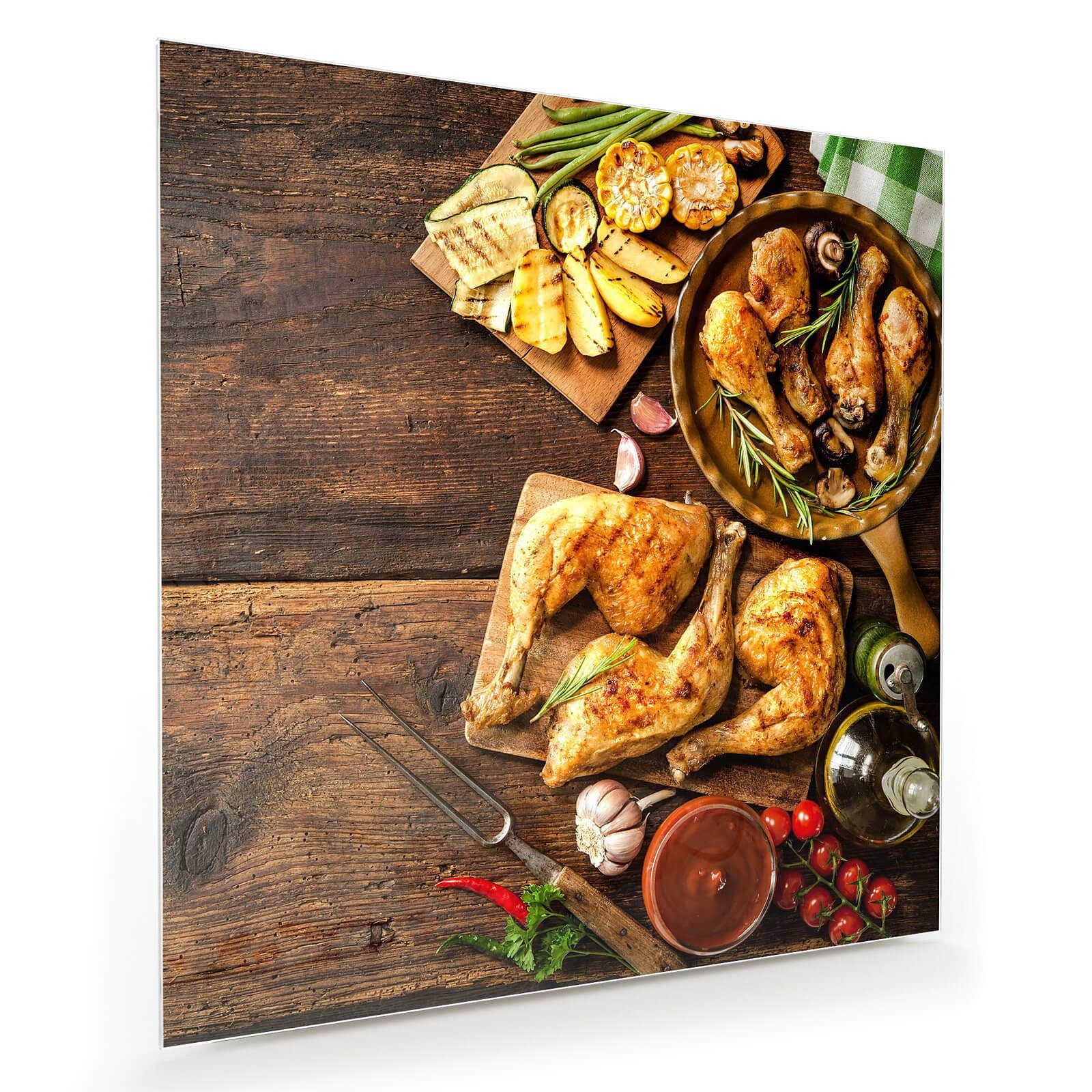 Primedeco Glasbild Wandbild Quadratisch Gegrillte Hähnchenschenkel mit ...