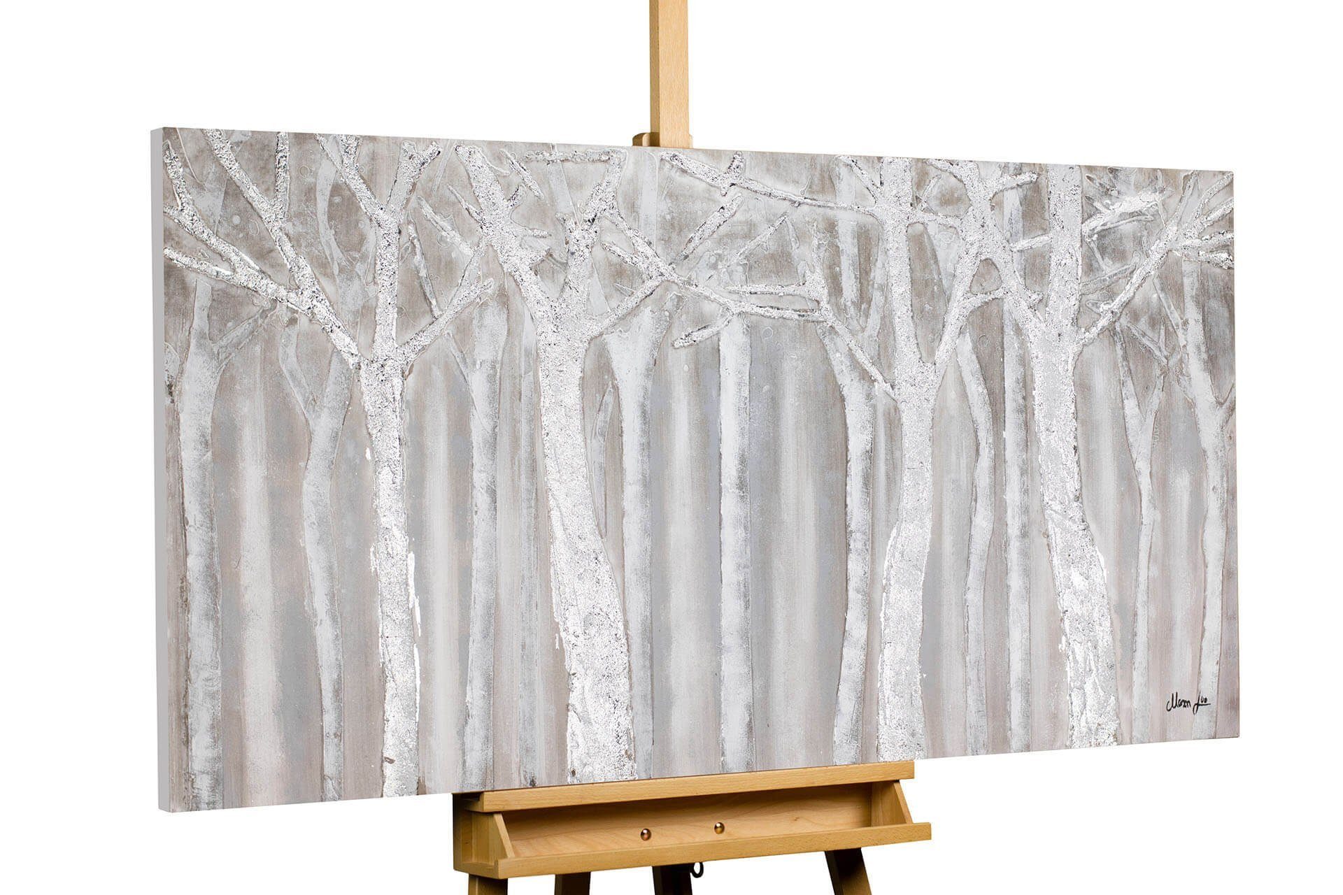 HANDGEMALT 140x70 Wohnzimmer Gemälde Whispering cm, 100% Trees KUNSTLOFT Leinwandbild Wandbild