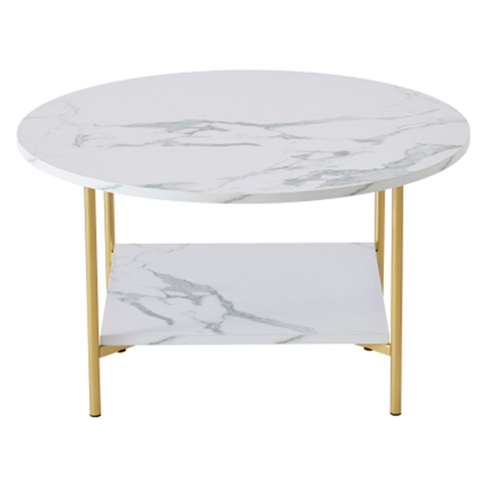 Dekorative Wohnzimmertisch Couchtisch, Moderne Runde Couchtisch mit Lagerung, kleiner Tisch (1-St), Golden Metallrahmen mit Marmor Farbe oben-31,5"
