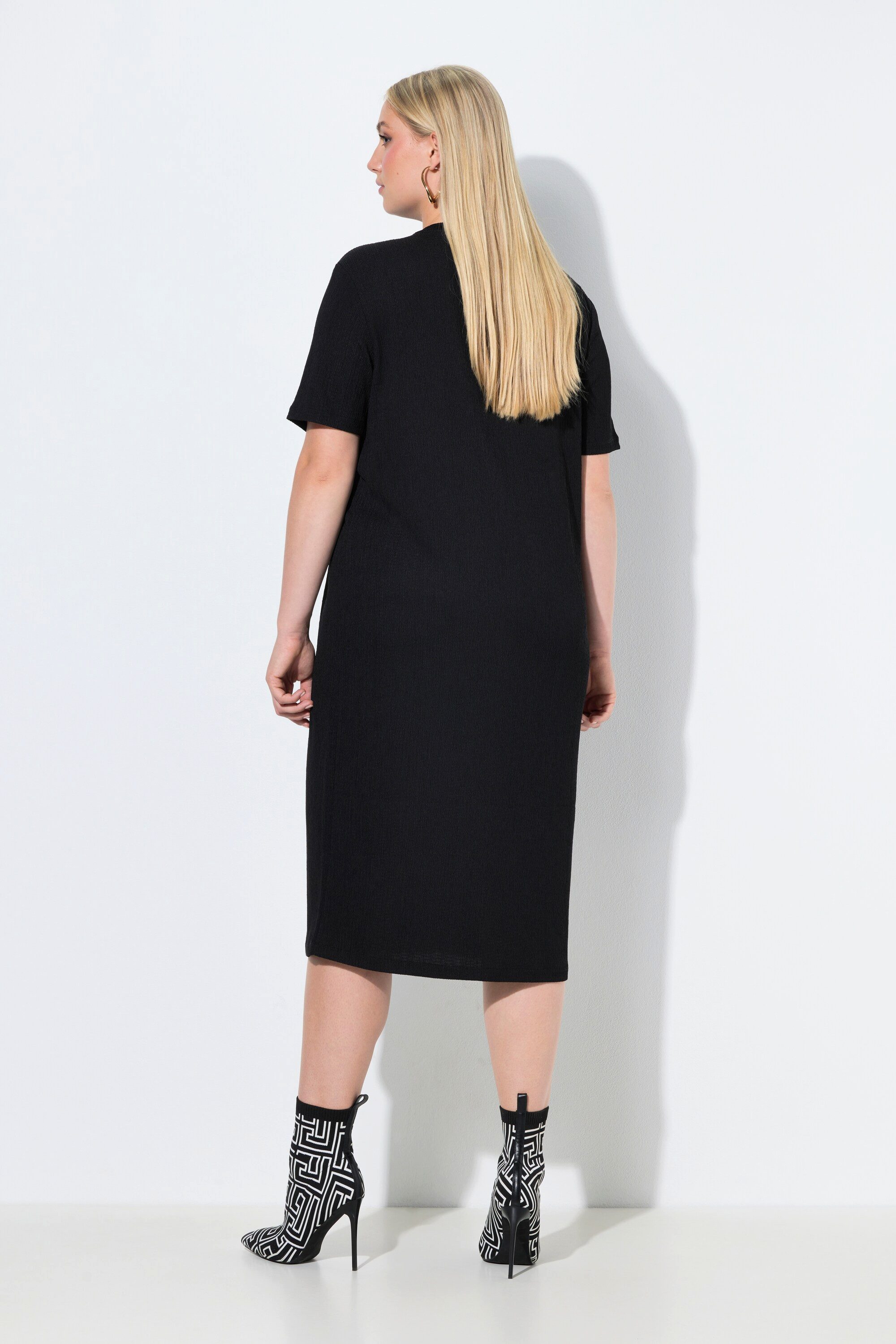 Ulla Popken Midikleid Midikleid Struktur Rundhals Oversized Halbarm