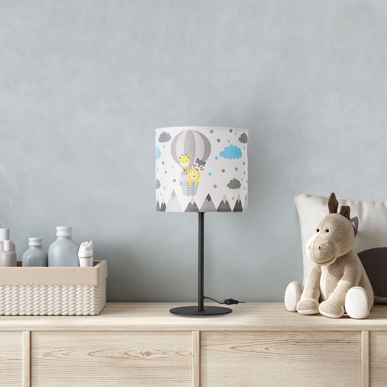 Höhe Lampe Cosmo Heißluftballon Tiere E14 Tischleuchte Ø…18cm Kinderzimmer Wolken 343, Home 36,5cm Paco ohne Leuchtmittel,