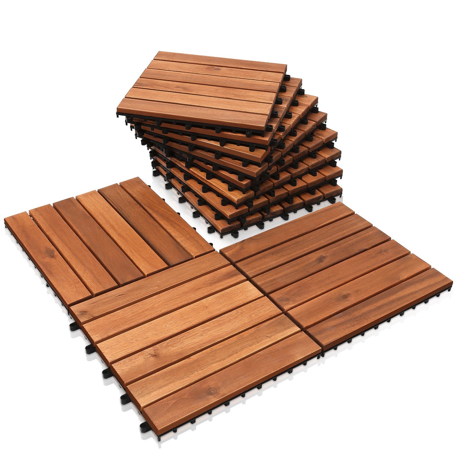 TolleTour Holzfliesen 1-5m² Terrassenfliese Akazie Bodenfliesen 30x30cm Platten Bodenfliese 6 latten 3m²