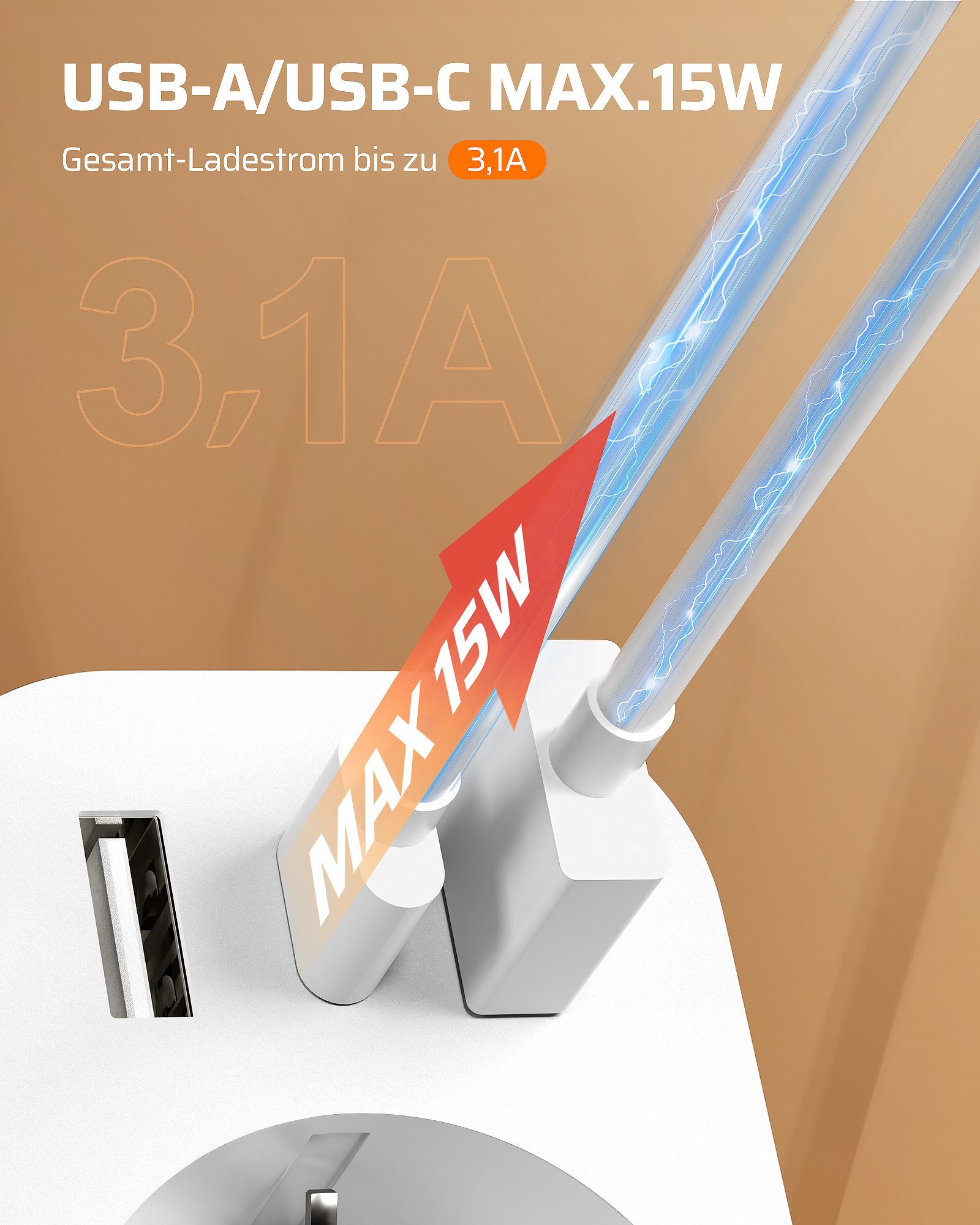 DEWENWILS Funksteckdose mit Fernbedienung, max. 3680 W, 1-St., 4-in-1 Mehrfachsteckdose mit USB – Bild 5 von 5