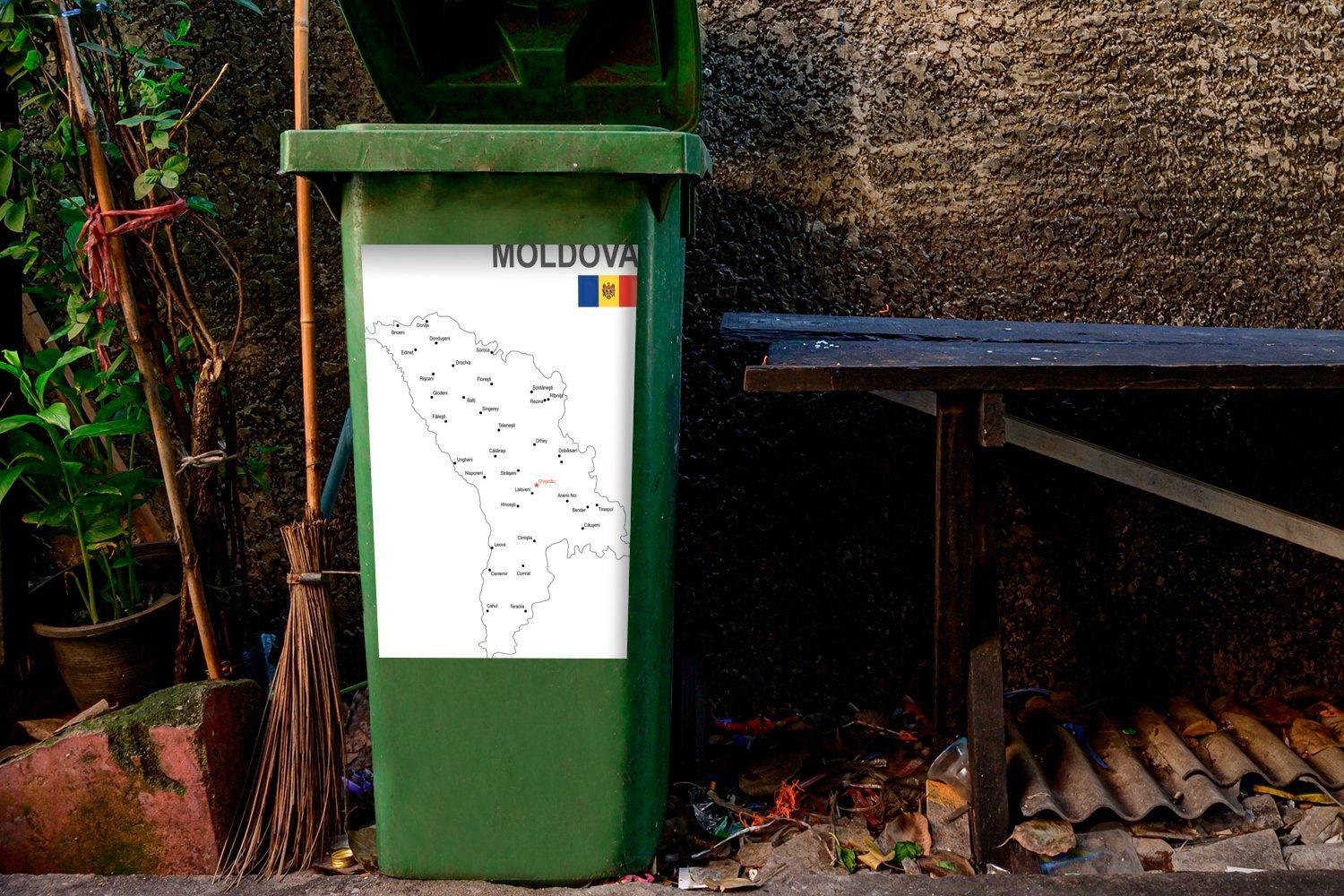 Karte Container, Moldau der Wandsticker Abfalbehälter des Mülleimer-aufkleber, mit einer weißen MuchoWow Flagge Sticker, Illustration Republik Mülltonne, der St), (1
