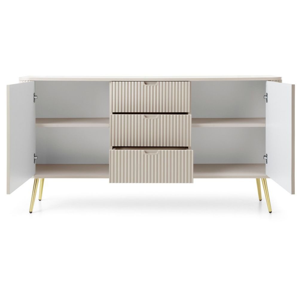 Lomadox Sideboard ZARA-160, in Kaschmir beige Rillen gerillt Metallfüße goldfarben 168x87x39 cm