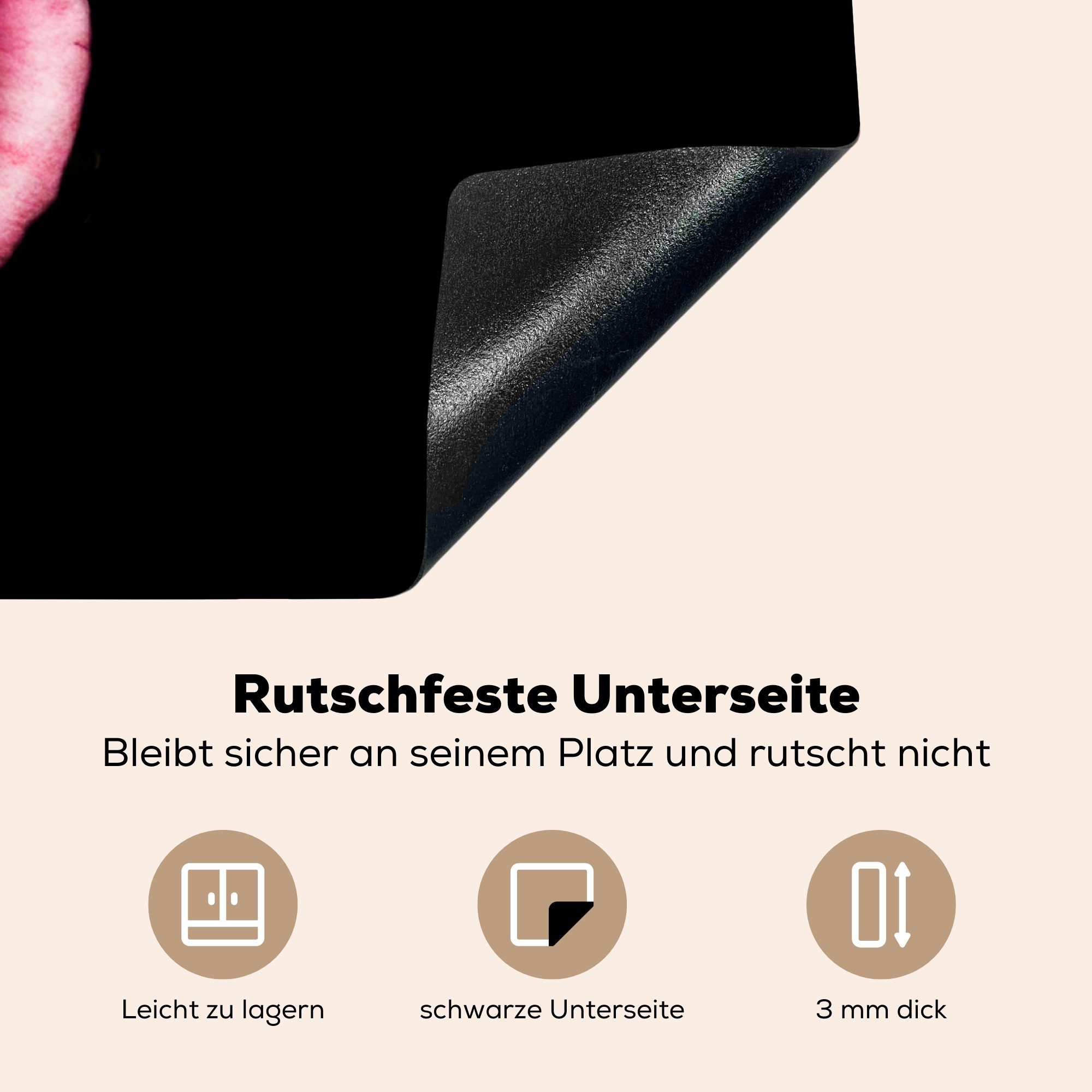 Herdblende-/Abdeckplatte schwarzem küche für (1 mit von Ceranfeldabdeckung, rosa 78x78 tlg), Ein Hintergrund, cm, Vinyl, Foto Arbeitsplatte MuchoWow Rosen