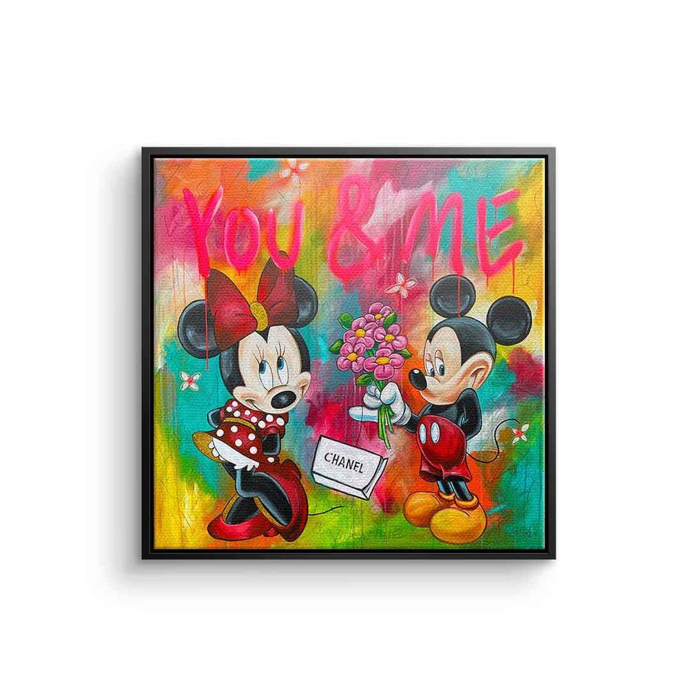 DOTCOMCANVAS® Leinwandbild, Leinwandbild You & Me Micky Maus Mickey Mouse Minnie Maus Mouse design schwarzer Rahmen