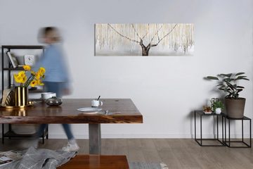 KUNSTLOFT Gemälde Trauerweide im Nebel 150x50 cm, Leinwandbild 100% HANDGEMALT Wandbild Wohnzimmer