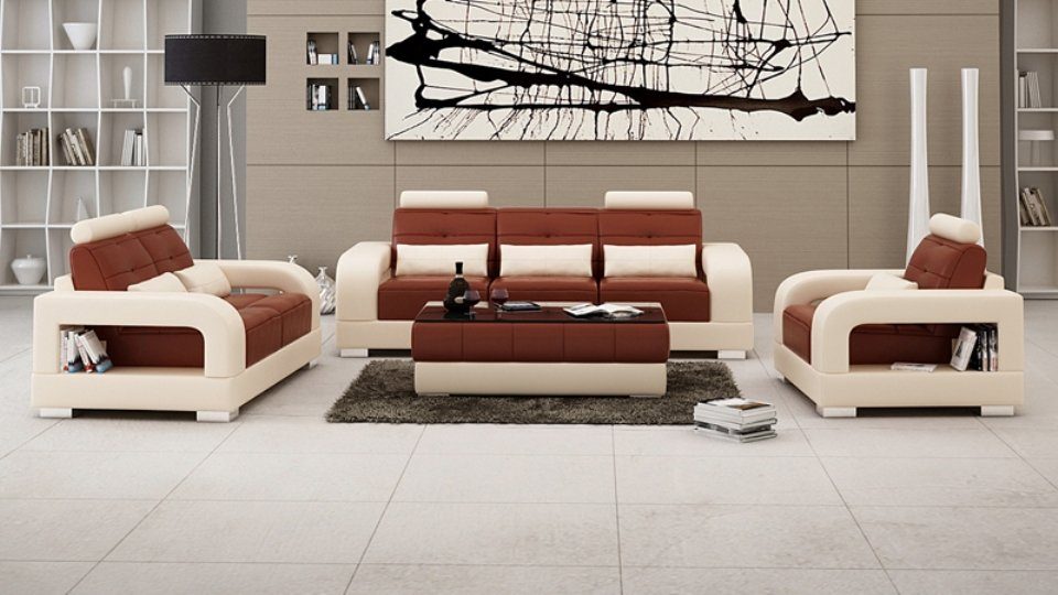 in 3+2+1 Moderne Sofa Wohnlandschaft JVmoebel Sitzer Europe Neu, Made Leder Braun-beige