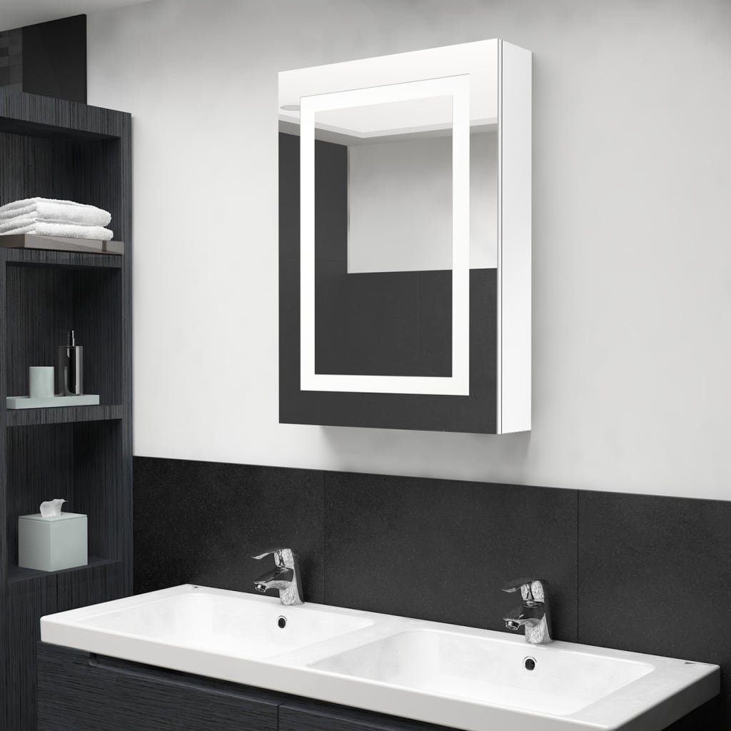vidaXL Badezimmerspiegelschrank LED-Spiegelschrank fürs Bad Glänzend Weiß 50x13x70 cm (1-St) Hochglanz-Weiß