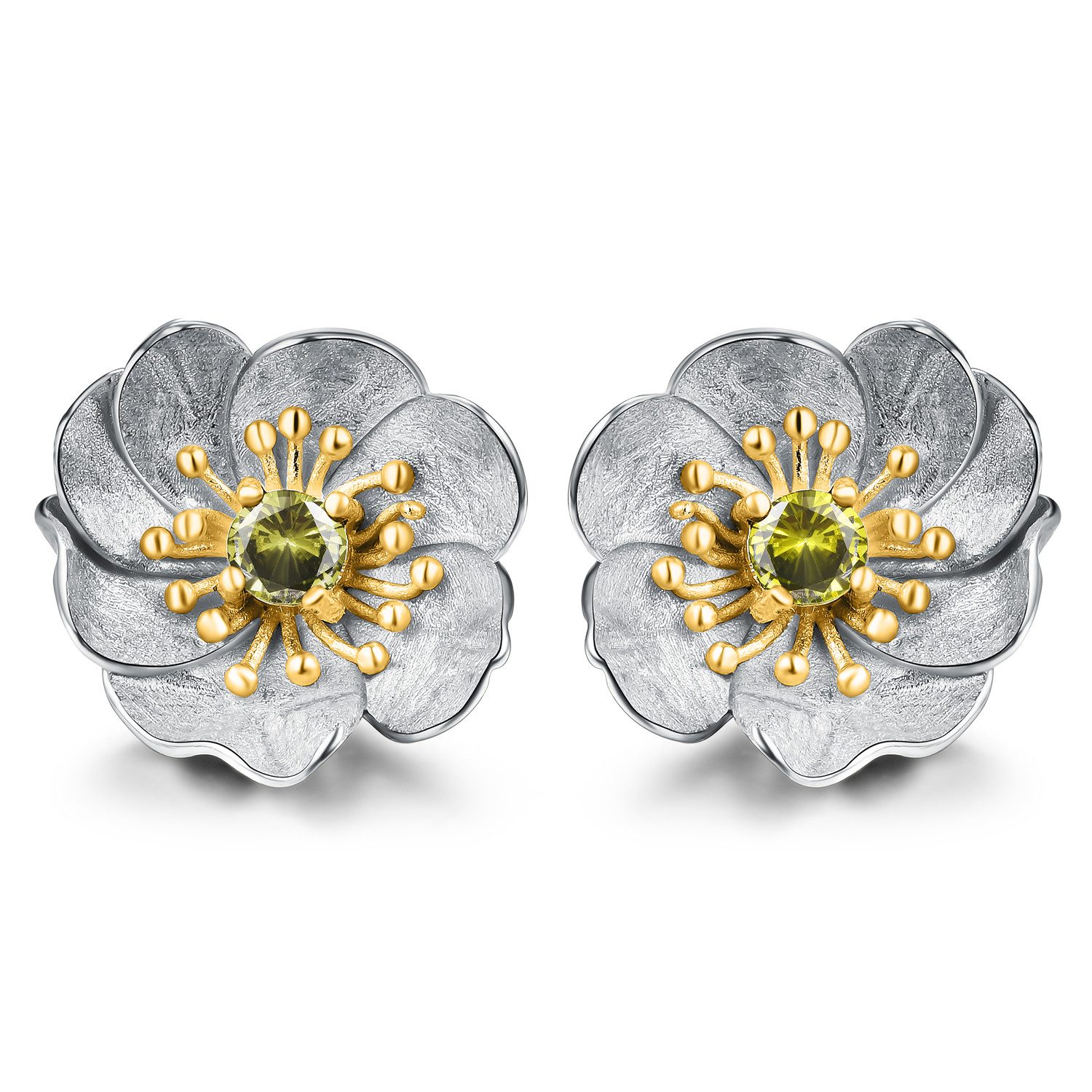 Runde Perlé Paar Ohrstecker blühende Anemone mit Peridot, handgefertigte Oh günstig online kaufen