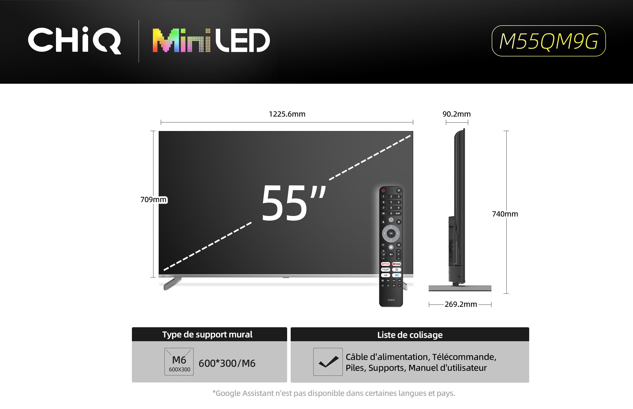 CHiQ M55QN9G Mini-LED-Fernseher (139 cm/55 Zoll, 4K Ultra HD, Google TV, DLG 120Hz, 95% DCI-P3-Farbgenauigkeit, Dolby Vision, Google Assistant)