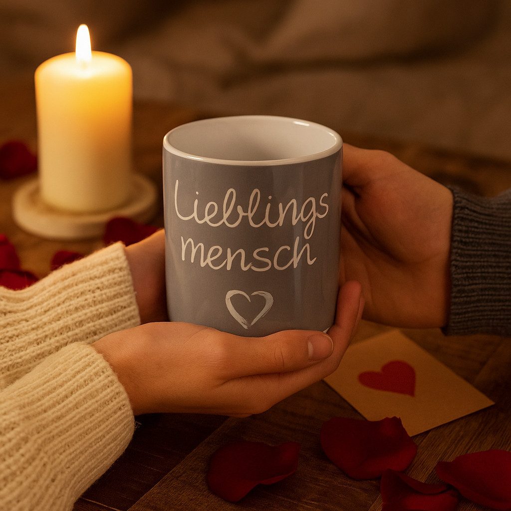 Out of the Blue Fußsack Lieblingsmensch Geschenkset mit XL Tasse, Fußwärmer & Wärmflasche (3-tlg), Wohlfühlwärme & Liebe zum Verschenken