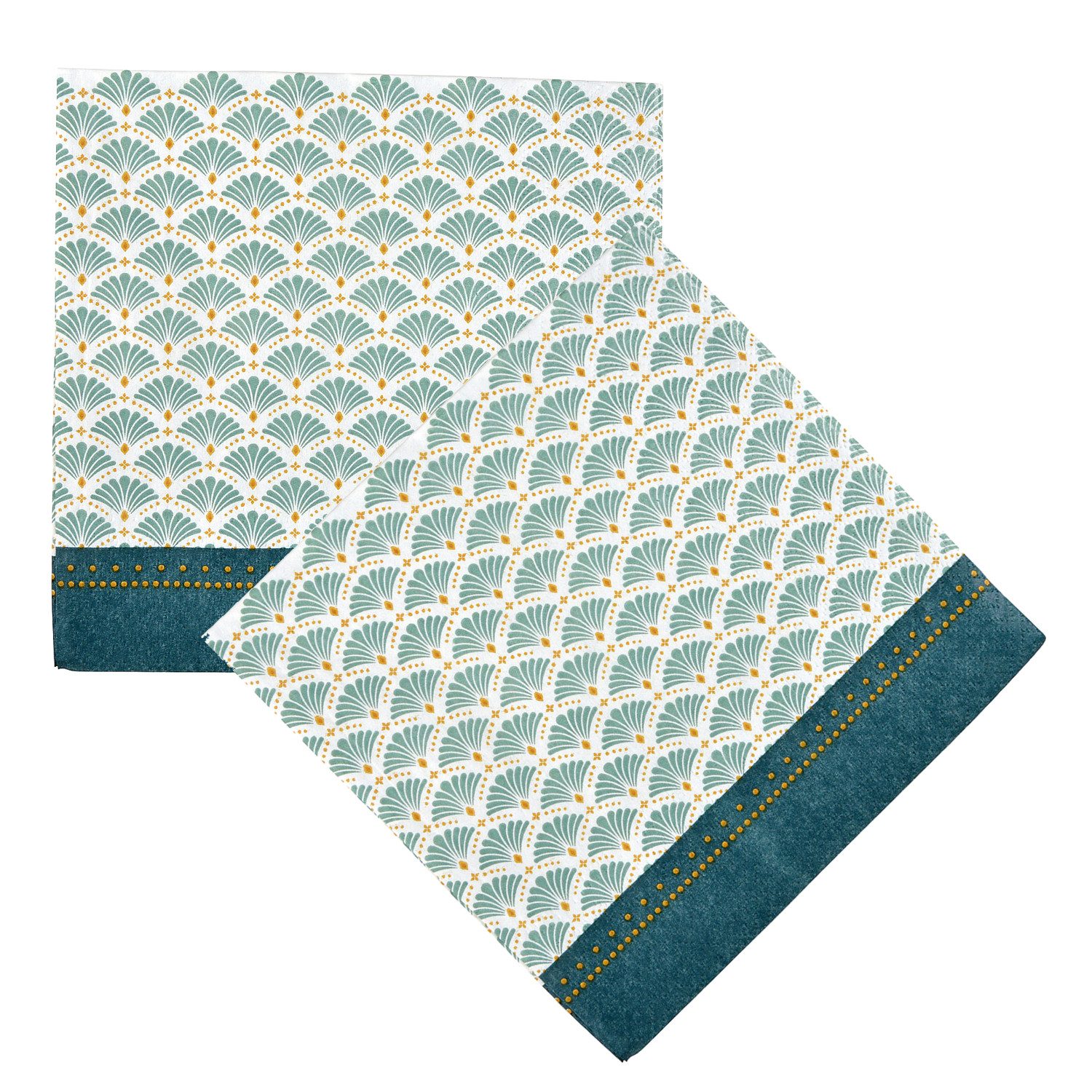 Macosa Home Papierserviette Servietten Set 40 Stk. 33 x 33 cm Motiv Grün Weiß Gold, (Partyservietten gemustert Einweg), Tisch-Deko Einwegservietten Cocktailservietten