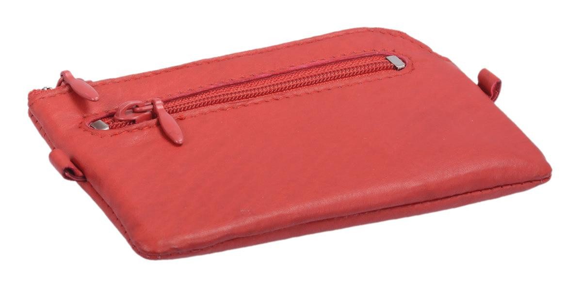 GlücksNugget Schlüsseltasche rote Leder Schlüsseltasche mit 2 Ringen und Metallkette Schlüsseletui