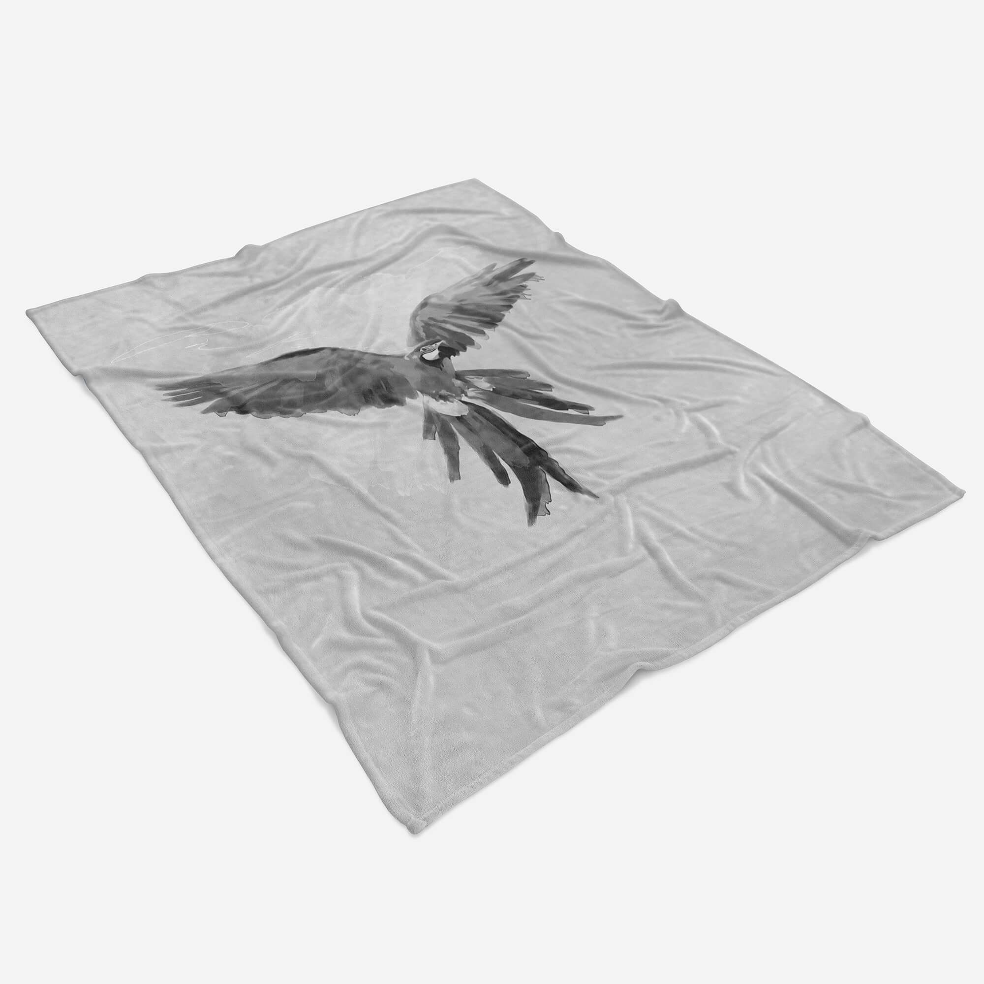 Sinus Art Handtuch Saunatuch Handtuch Kunstvoll, Baumwolle-Polyester-Mix Handtücher Grau Papagei (1-St), Strandhandtuch Motiv Kuscheldecke