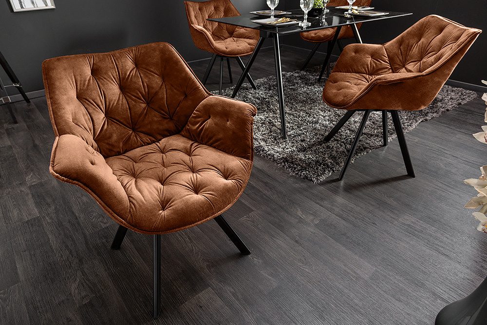 riess-ambiente Polsterstuhl THE DUTCH COMFORT rost braun – Samt, mit Armlehnen, Metall-Beine (Einzelartikel, 1 St), 180° drehbar mit Auto-Return-Funktion – ideal für Esszimmer oder Büro