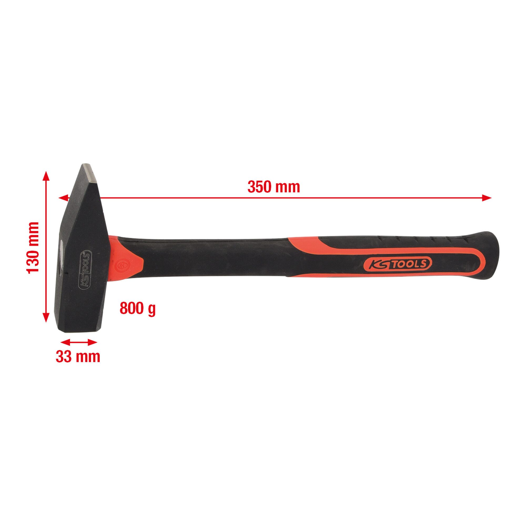 KS Tools Hammer KS Tools Schlosserhammer mit Fiberglasstiel, 800g
