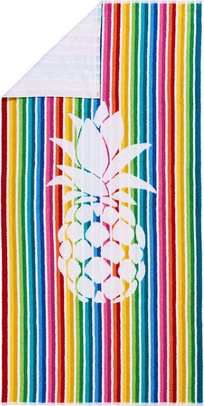 Erwin Müller Strandtuch Strandtuch "Ananas", Walkfrottier (1-St), Walk-Frottier Streifen