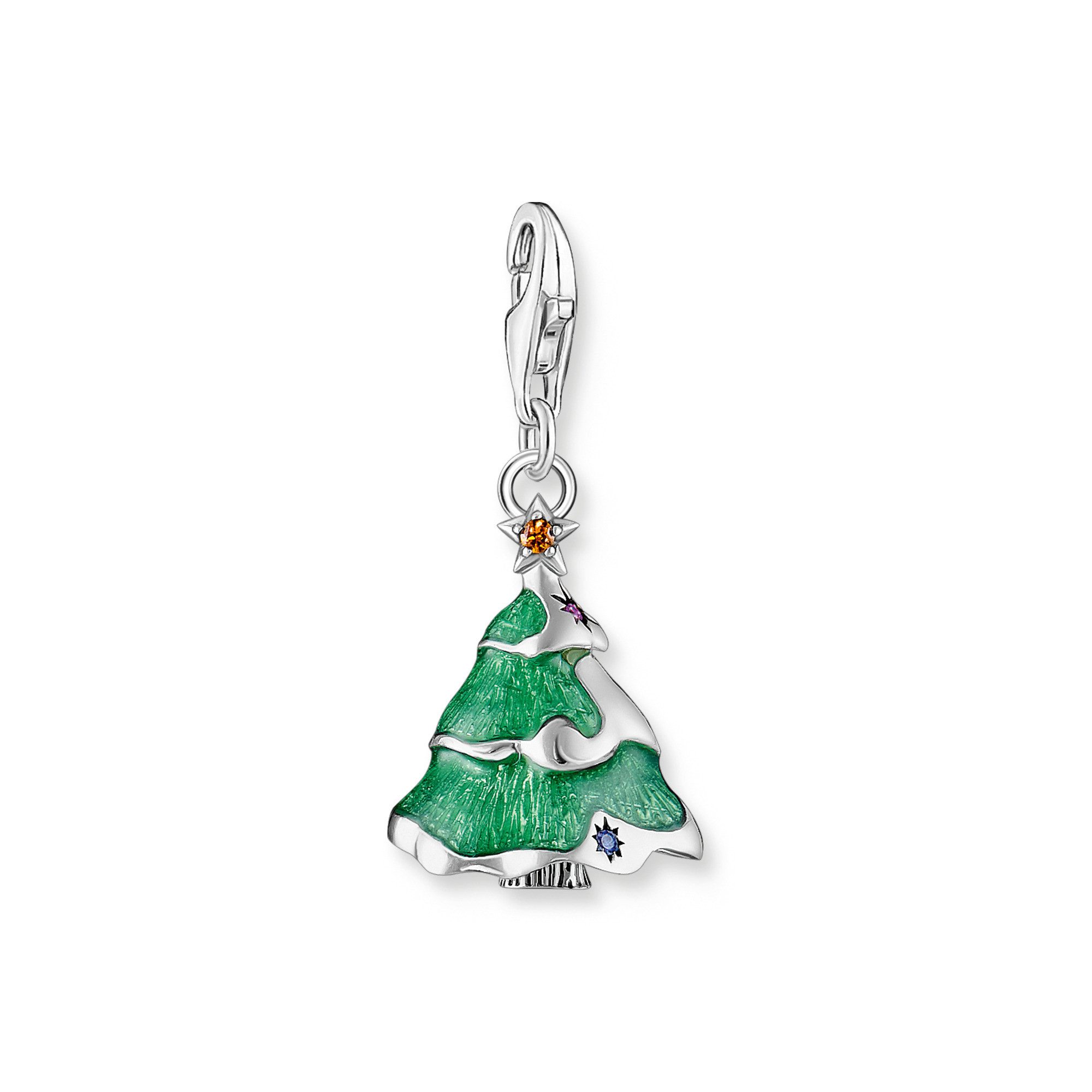 THOMAS SABO Charm-Einhänger Weihnachtsbaum, mit Zirkonia (synth), Rubin (synth), Glas-Keramik Stein