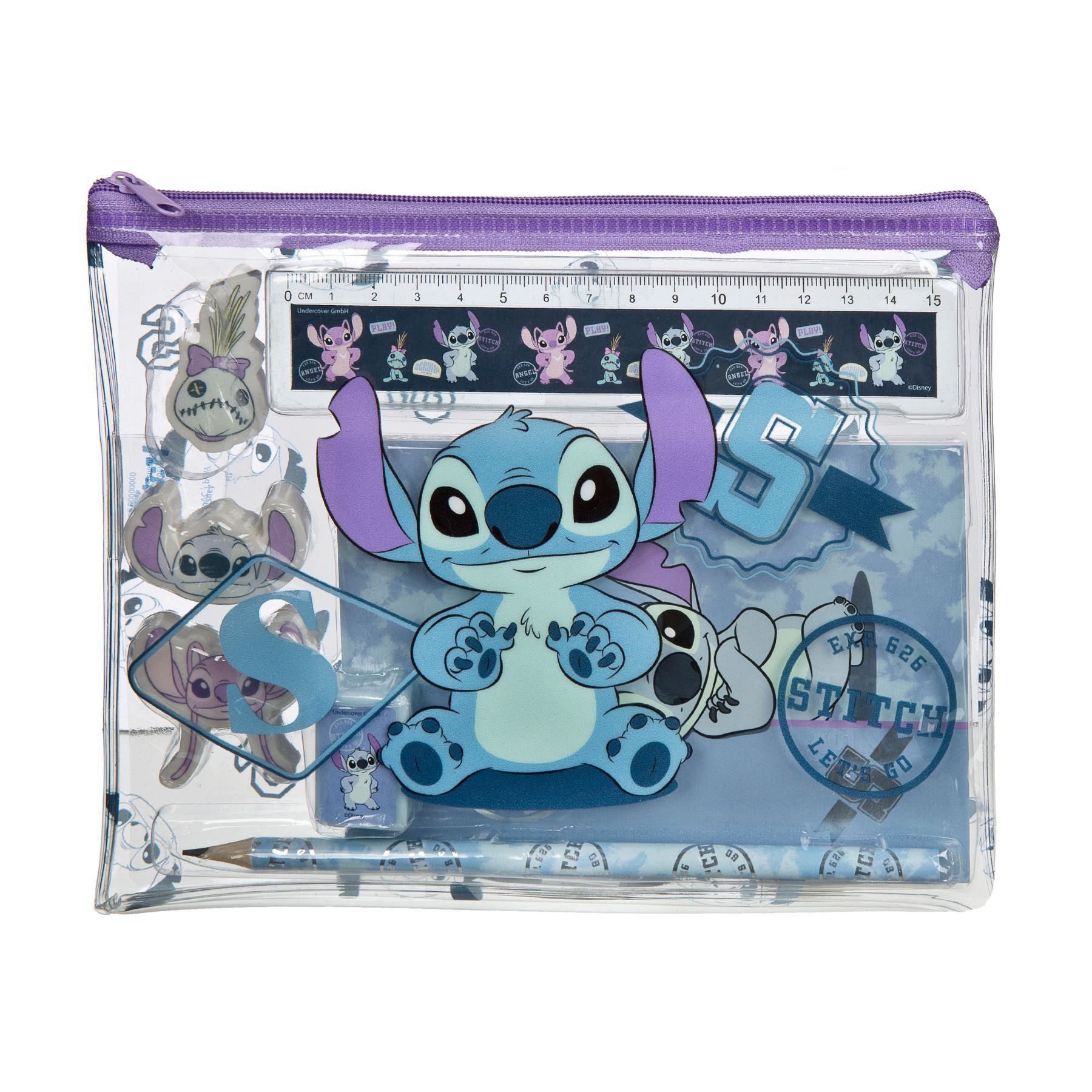 Disney Federmäppchen Stitch Federmäppchen gefüllt 7 teilig mehrfarbig Etui, (Set, 7-tlg)
