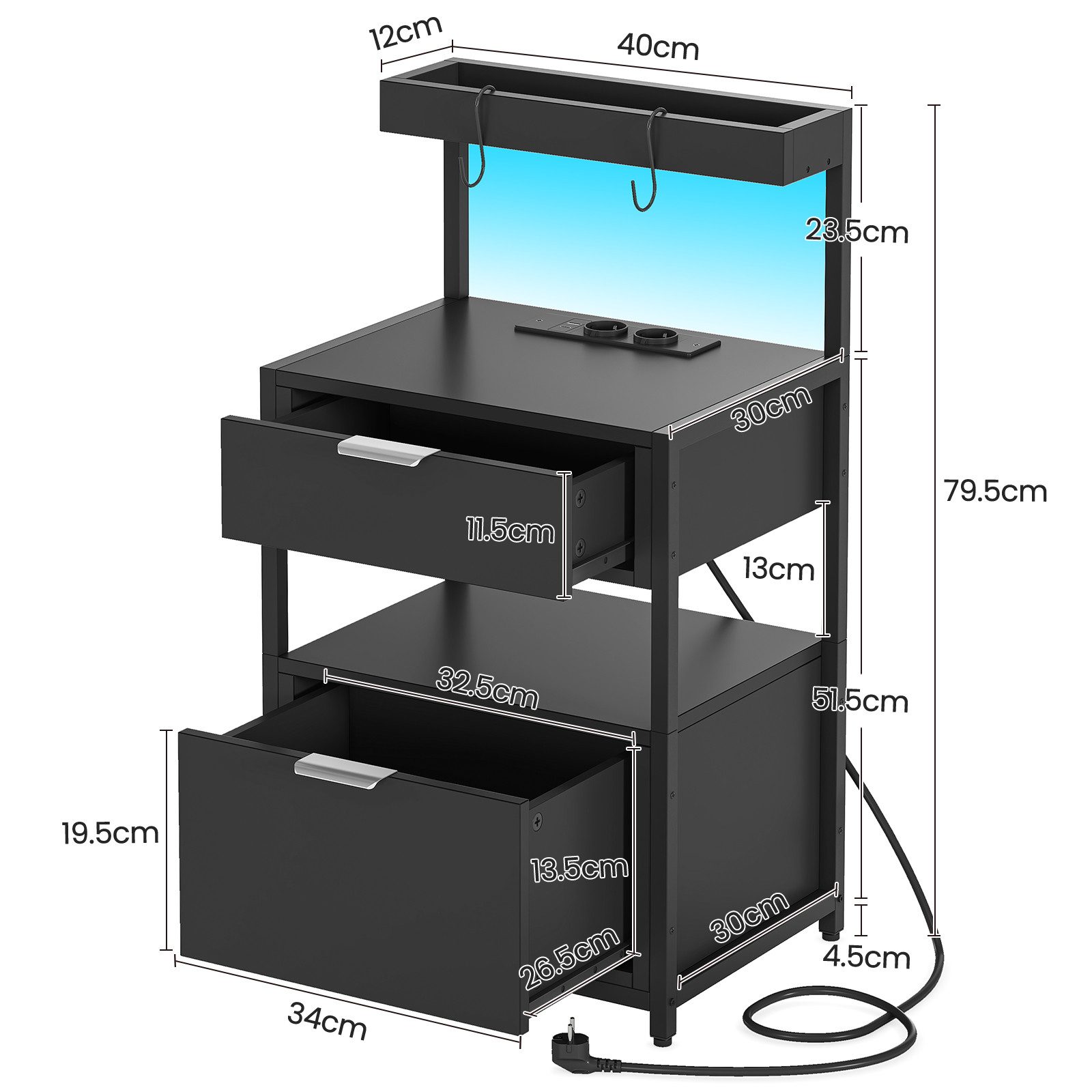 MSMASK Nachttisch mit LED-Leuchte und Ladestation, günstig online kaufen