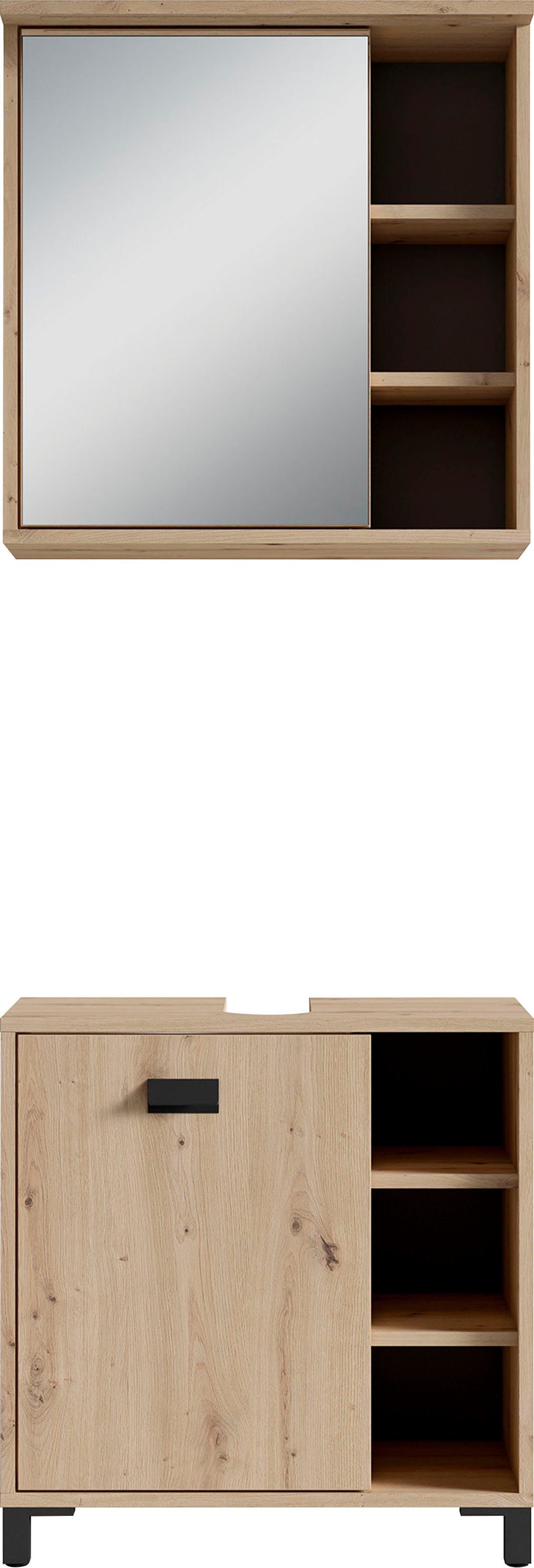byLIVING Badmöbel-Set Wellness, (Komplett-Set, 2-St., 2-tlg), praktisches 2er-Set mit LED Beleuchtung und viel Stauraum