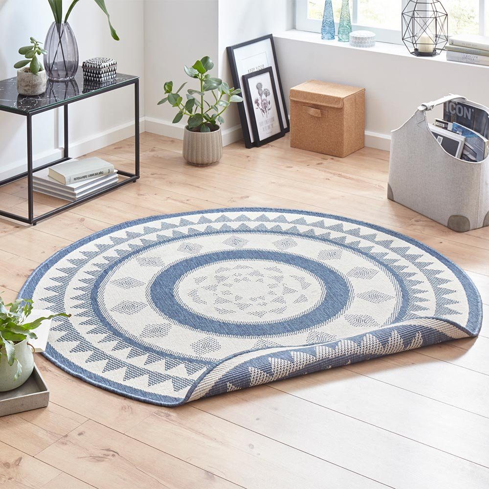 Jamaica blau rund, In- NORTHRUGS, Höhe: Outdoor Teppich Wendeteppich mm creme, & 5 rund