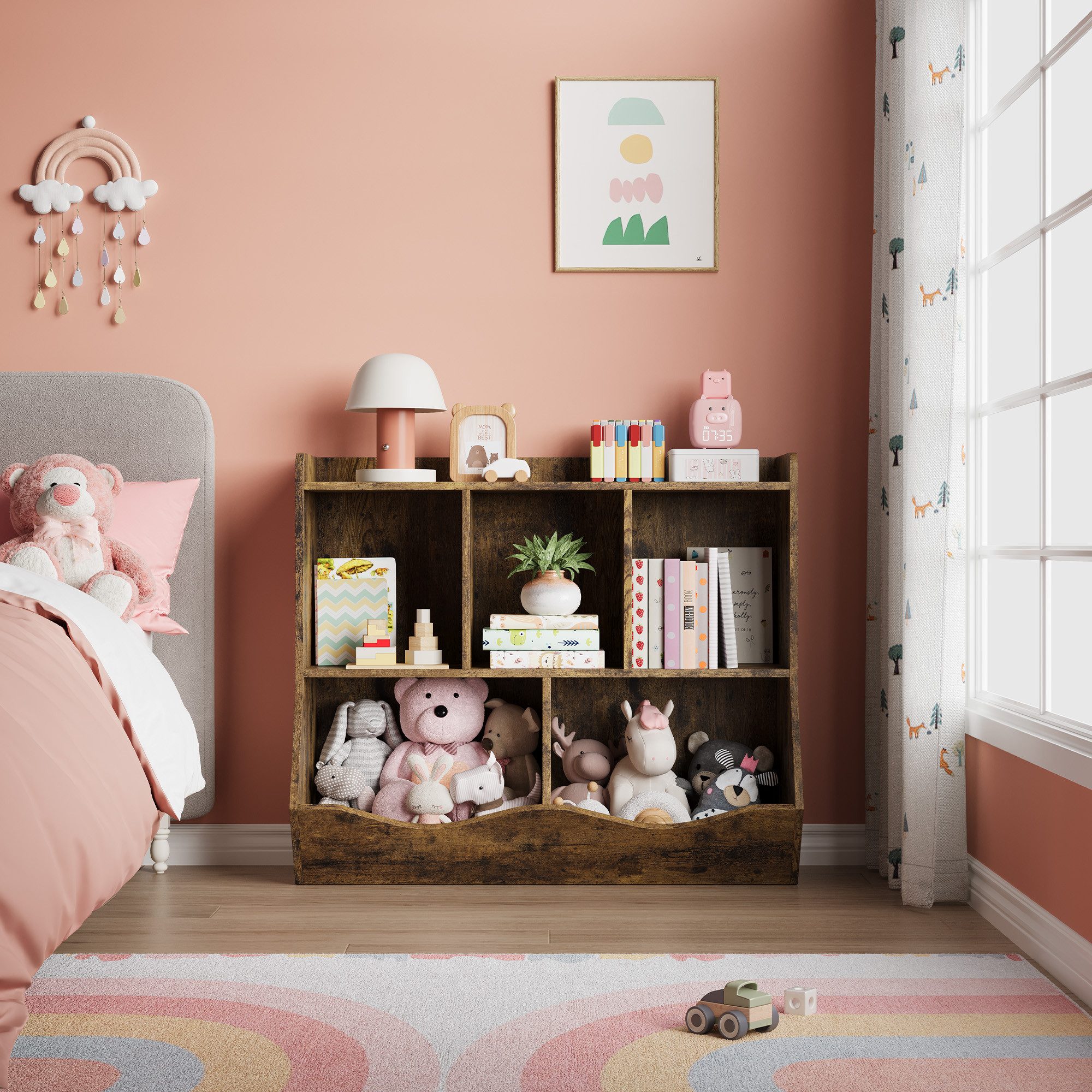 GarveeMore Kinderregal Spielzeugregal Kinderregal mit 5 Fächern Bücherregal günstig online kaufen