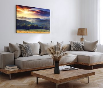 Sinus Art Leinwandbild 120x80cm Wandbild auf Leinwand Alpen Alpenlandschaft Wiese Berge Sonne, (1 St)