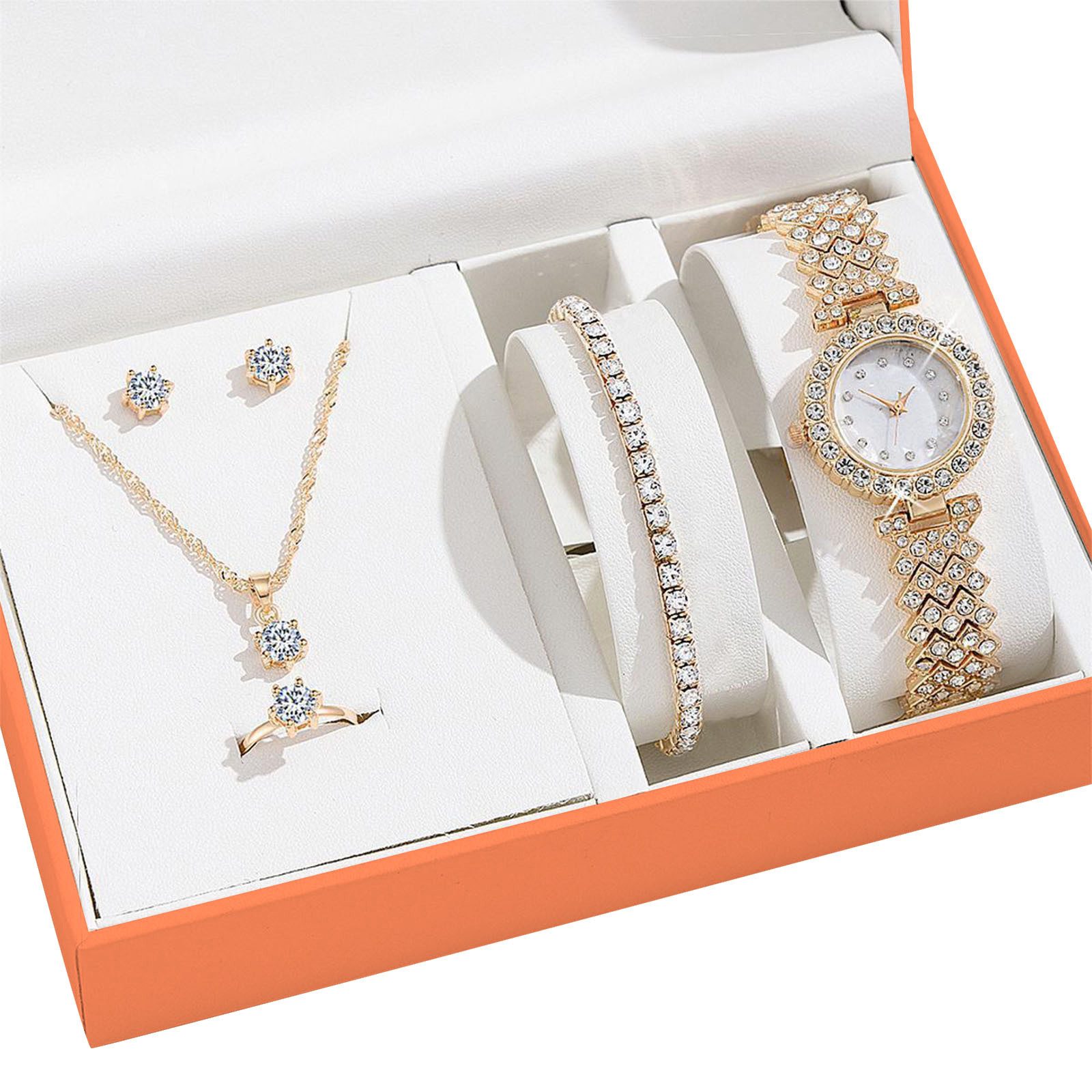 Quarzuhr 5er Damen Schmuck Set Geschenkset Strassset Uhrset
