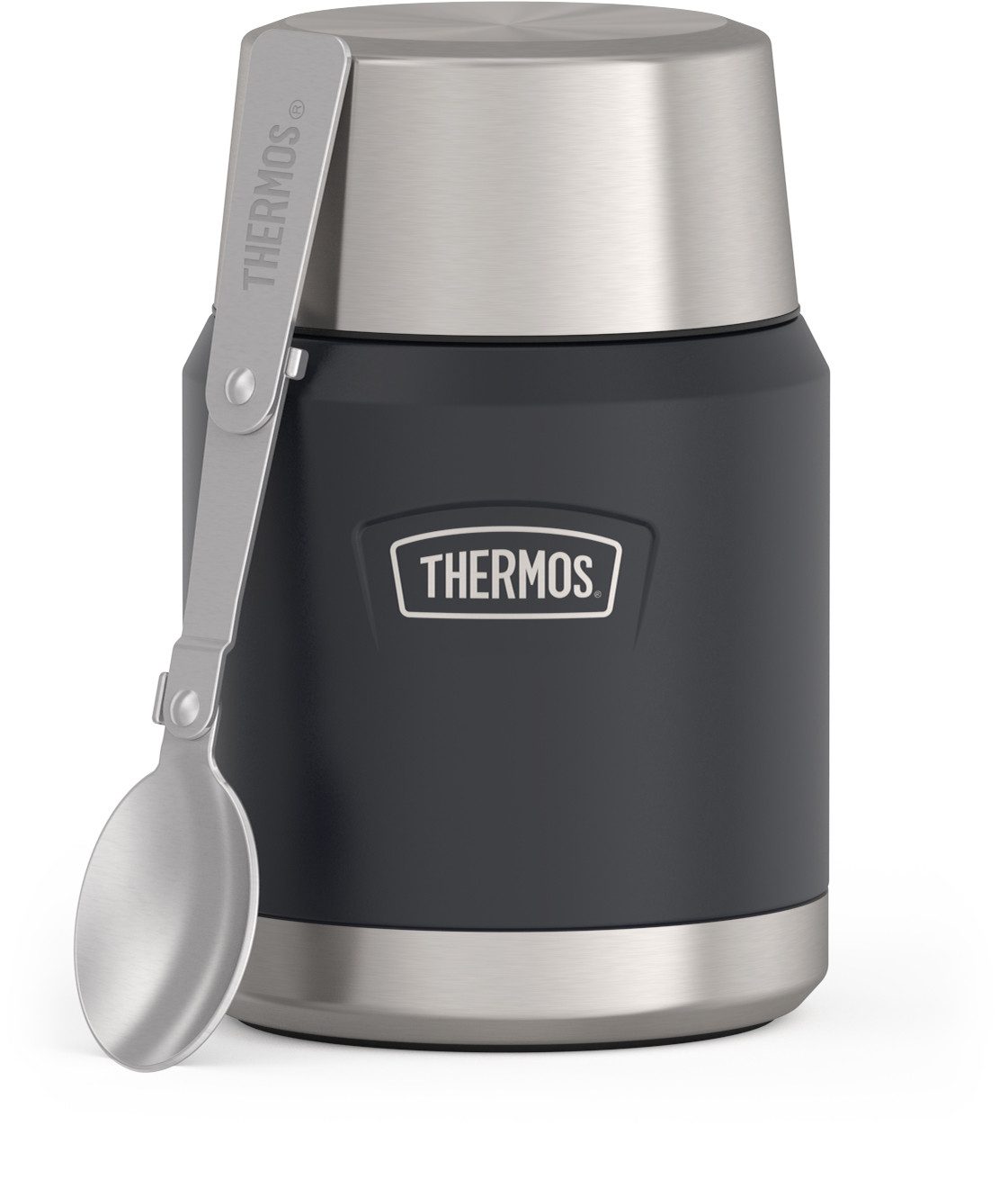 THERMOS Thermobehälter ICON FOOD JAR, Thermobehälter für Essen, spülmaschinenfest, Edelstahl, Kunststoff, Silikon, (1-tlg), 0,47l, 10h heiß & 24h kalt, dicht & auslaufsicher, mit Löffel