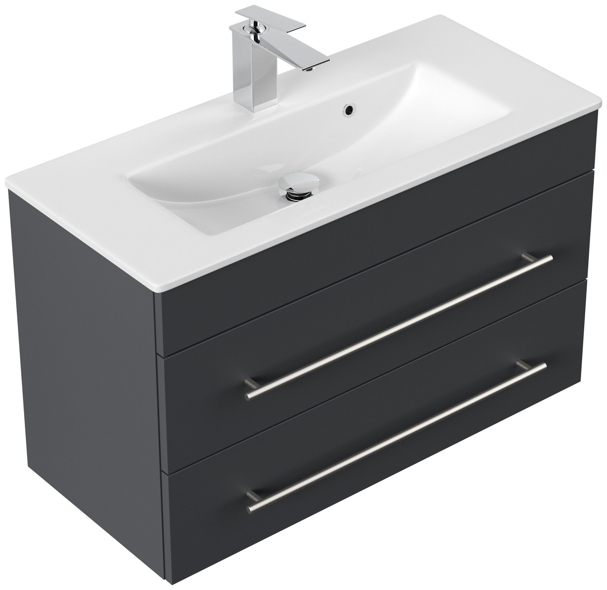 Magnolia Home Waschtisch Badmöbel Mars 800 SlimLine 80x36cm mit 2 SoftClose Schubladen grafit