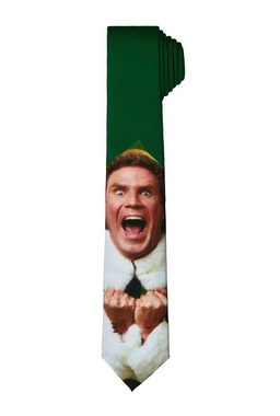Opposuits Krawatte Der Weihnachtself Krawatte – Buddy Tannengrüner Schlips mit de Gesicht von Will Ferrell als ikonischer w