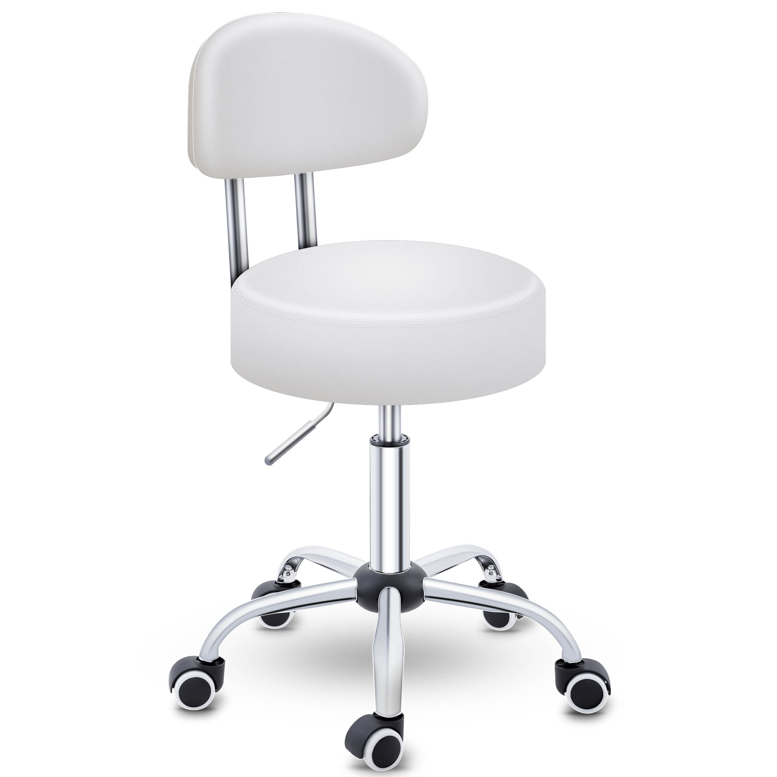 TRESKO Поворотний табурет Прокатний табурет mit Lehne, Arbeitshocker höhenverstellbar 46-58 cm, Bürostuhl mit Rollen Hocker Drehstuhl Kosmetikhocker