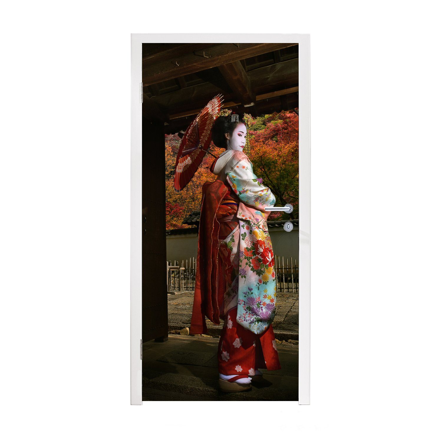 MuchoWow Türtapete Geisha in Gion in Japan, Matt, bedruckt, (1 St), Fototapete für Tür, Türaufkleber, 75x205 cm