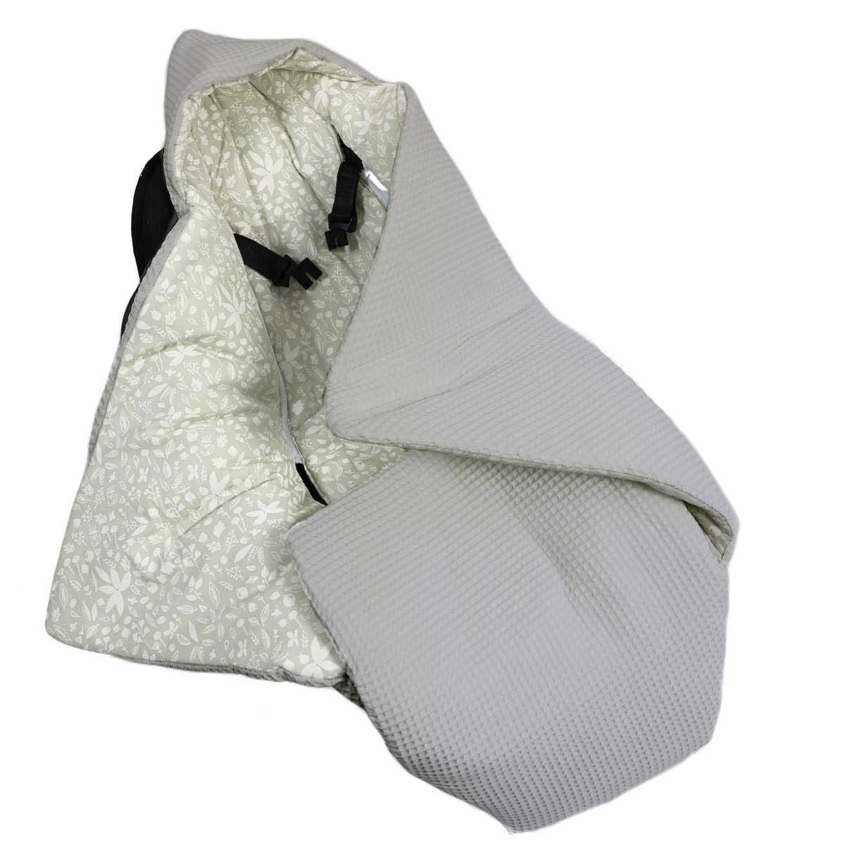 Babydecke Einschlagdecke Waffelmuster hellgrau/Waldzauber grau, HOBEA-Germany, 3- und 5-Punkt-Gurtsysteme