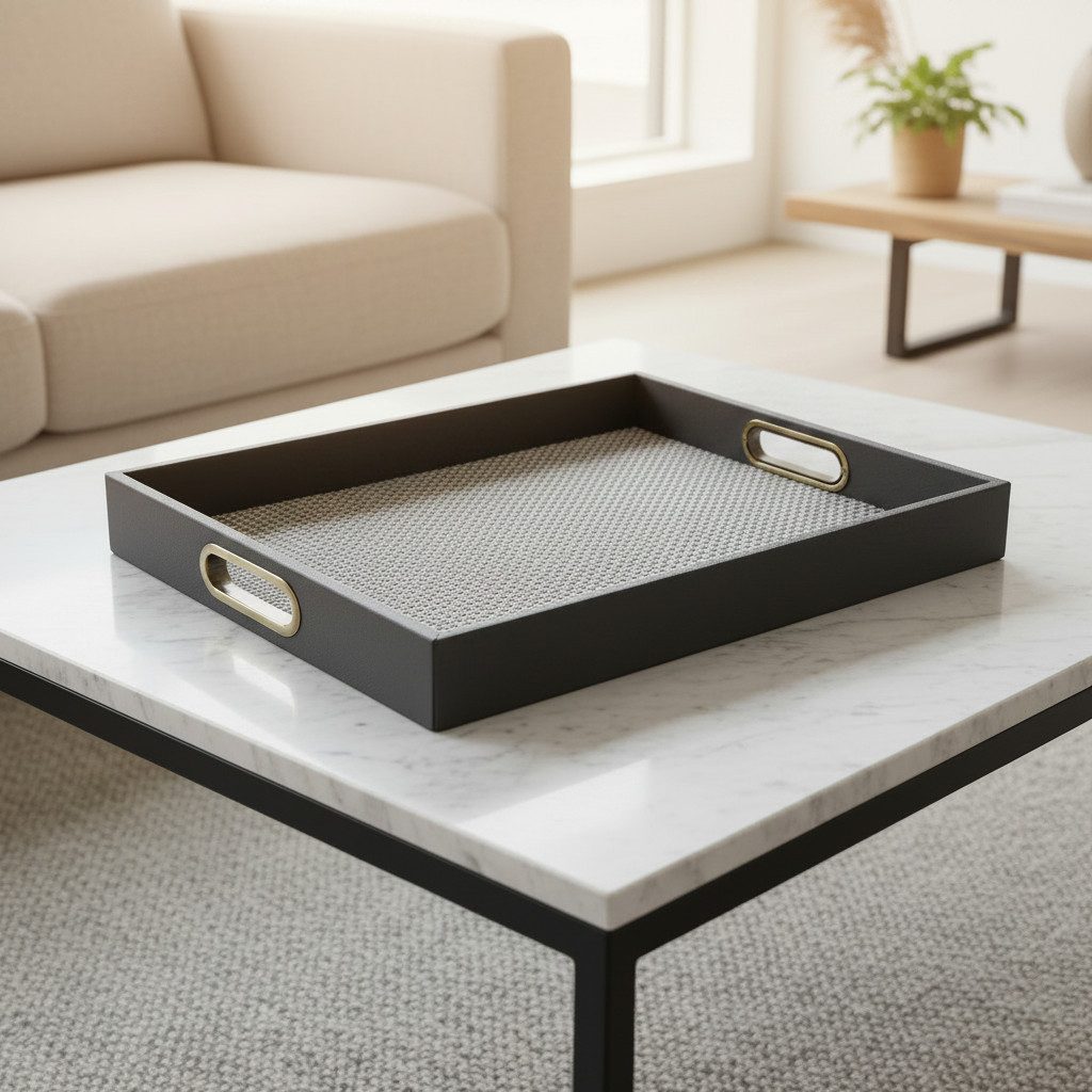 Signature Home Collection Tablett Tablett rechteckig Zickzack Muster grau mit Griffen, Serviertablett, Kunststoff, (1 Stück, 1x Tablett), zum Servieren, abwischbar und rutschfest