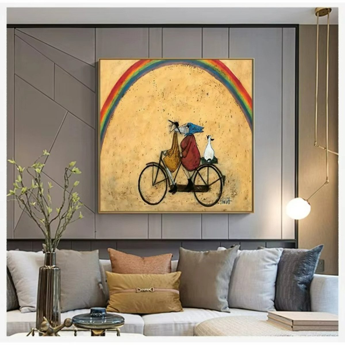 TPFLiving Kunstdruck (OHNE RAHMEN) Poster - Leinwand - Wandbild, Nordische Retro-Landschaft Leuchtturm Wandkunst Hund Haustier Leinwand (Leinwandbild XXL), Farb – Bild 3 von 5