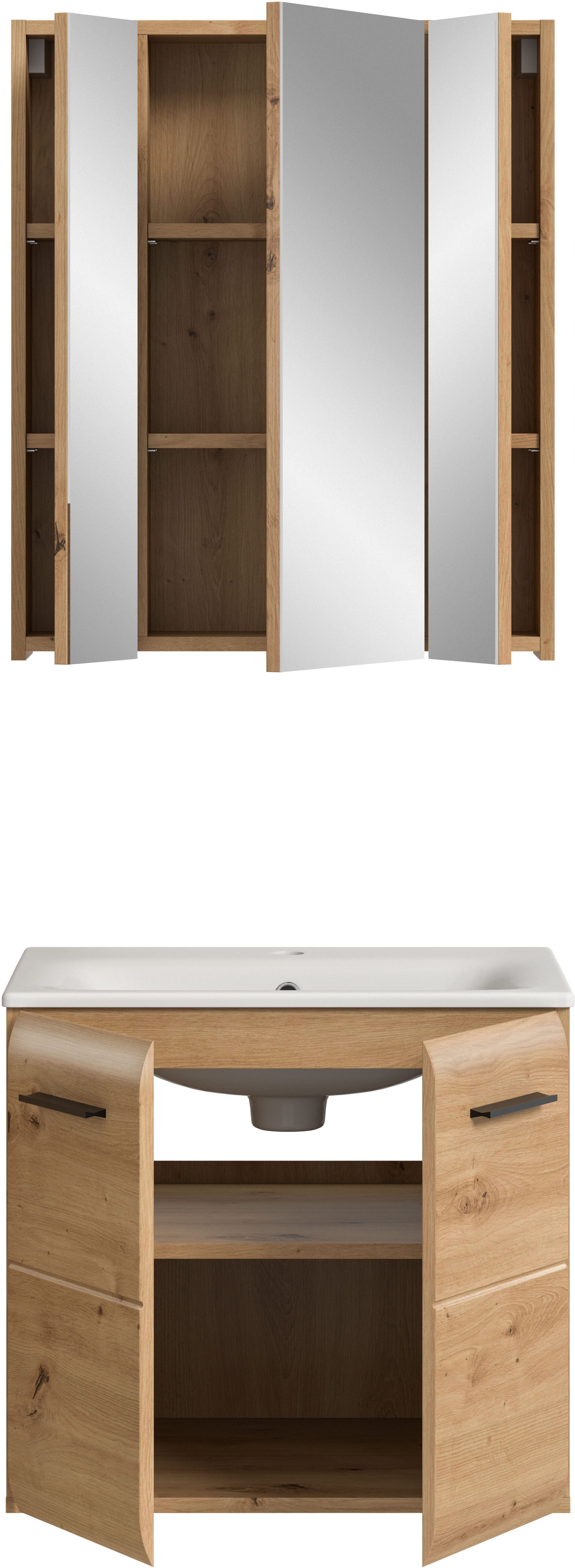 welltime Badezimmer-Set, (Set, 3-St., Spiegelschrank, Waschtisch inkl. Waschbecken), Bad-Kombination, Bad-Möbel, Badezimmer, Kombination, Kombi