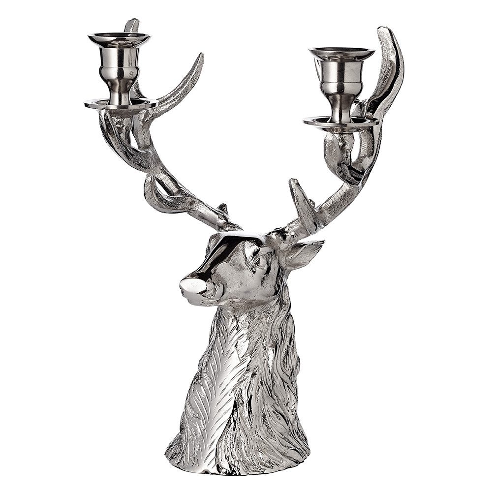 EDZARD Торшери Hirschgeweih, Silber-Optik, vernickelt, Hirsch-Motiv, für Stabkerzen, H 33 cm