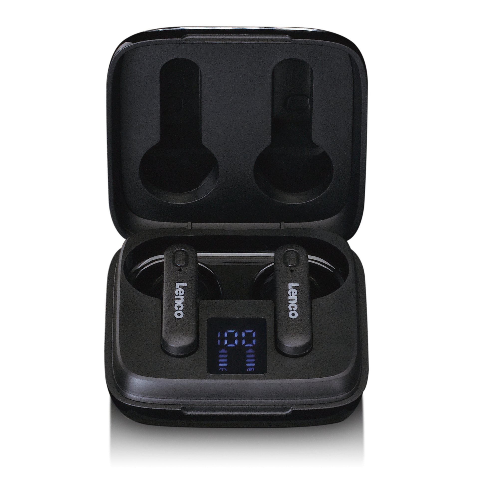 Lenco EPB-430BK - Kabellose Kopfhörer Anzeige genauen Akkus mit wireless In-Ear-Kopfhörer, in Ladezustands des Prozent Lade-Case des
